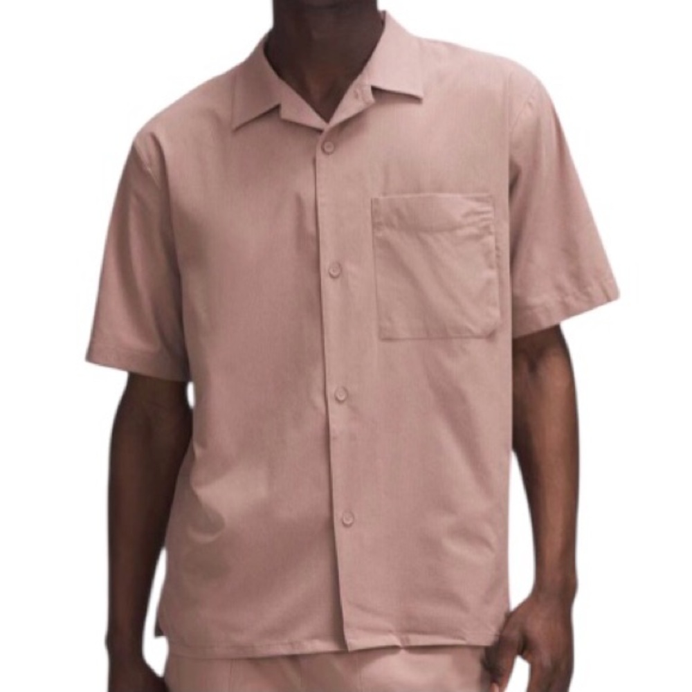 Lululemon Airing Easy Camp Collar Button Up Short Sleeve Shirt Pink ESTIMATED XL